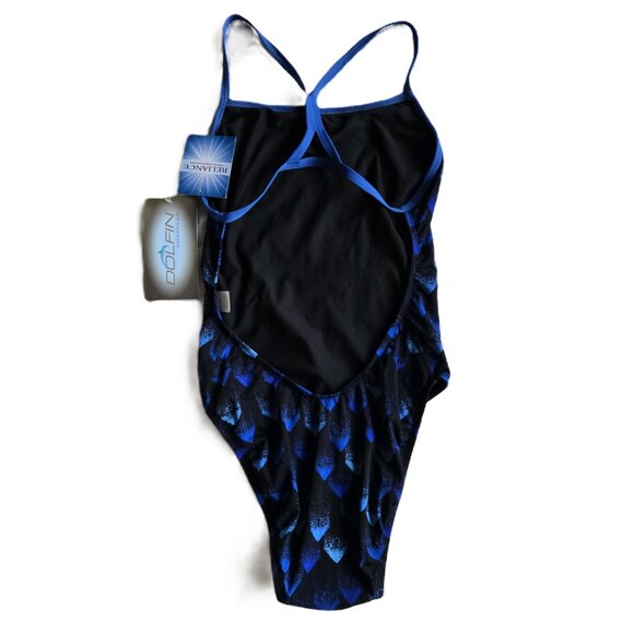NWT Dolfin Reliance 1-Piece Competition Swim Suit Blue/Black Geo Women's 36/10 - Picture 3 of 5